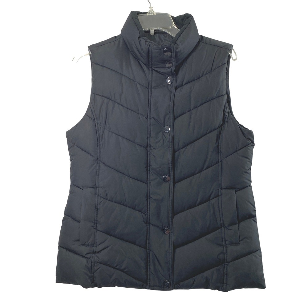 Gap Puffer Vest Women M Black Chevron Quilted Stand Collar Gorpcore Layering
